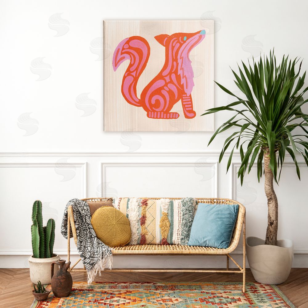 The Paper Curator Whimsical Folk Fox Vibrance Stretched Canvas on Wall