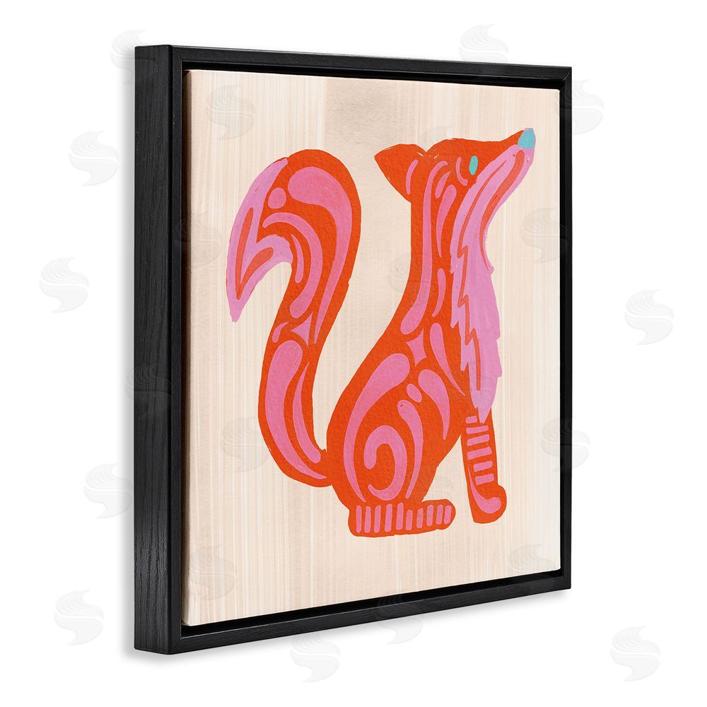 The Paper Curator Whimsical Folk Fox Vibrance Black Floating Framed Canvas Wall Art Print