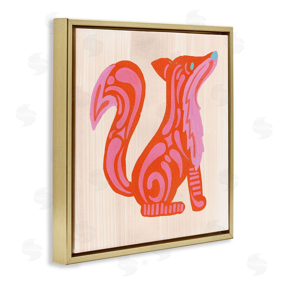 The Paper Curator Whimsical Folk Fox Vibrance Gold Floating Framed Canvas Wall Art Print