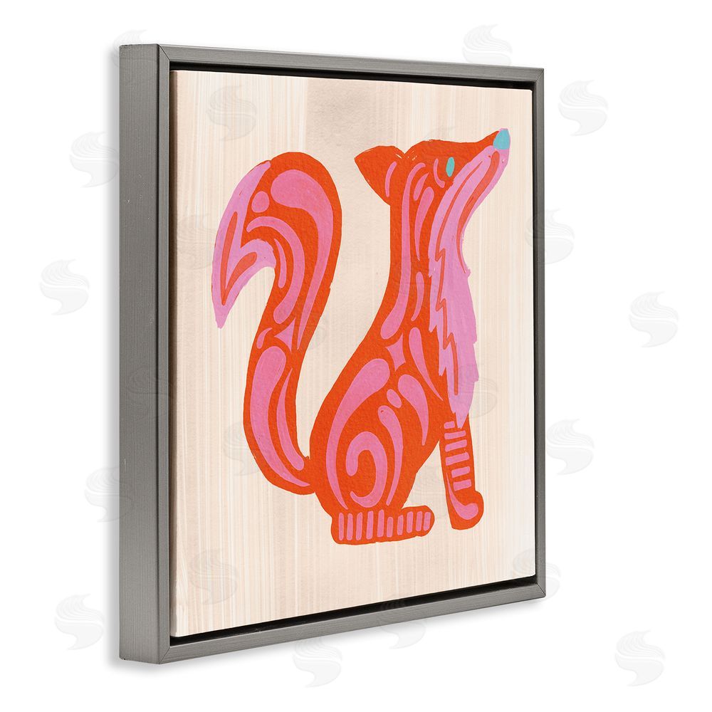 The Paper Curator Whimsical Folk Fox Vibrance Gray Floating Framed Canvas Wall Art Print