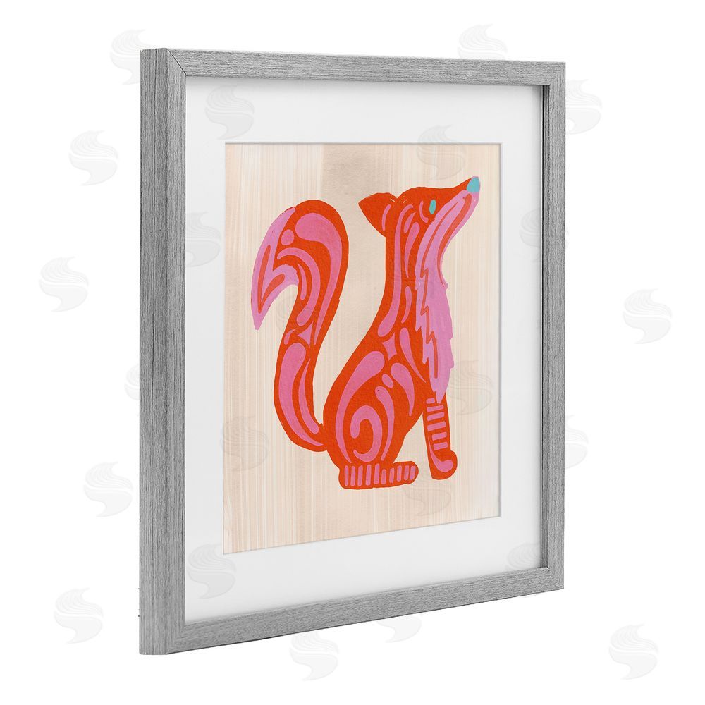 The Paper Curator Whimsical Folk Fox Vibrance Gray Framed Print Under Glass with White Mat Wall Art