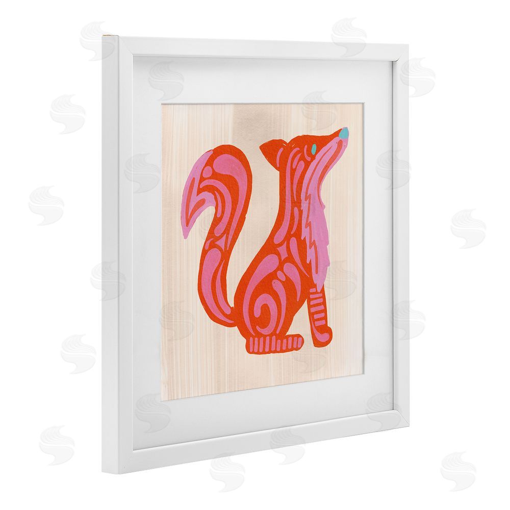The Paper Curator Whimsical Folk Fox Vibrance White Framed Print Under Glass with White Mat Wall Art