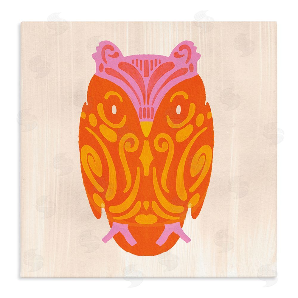 The Paper Curator Vibrant Folk Owl Motif Stretched Canvas Wall Art Print