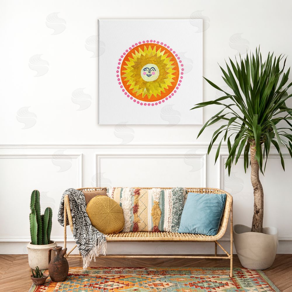 Katherine Herrell Studio Yellow & Orange Smiling Sun Stretched Canvas on Wall