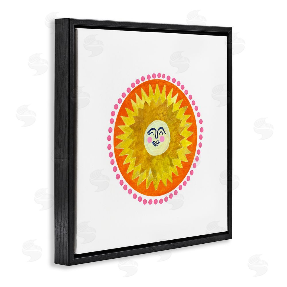 Katherine Herrell Studio Yellow & Orange Smiling Sun Black Floating Framed Canvas Wall Art Print