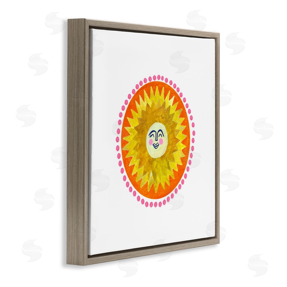 Katherine Herrell Studio Yellow & Orange Smiling Sun Brown Floating Framed Canvas Wall Art Print