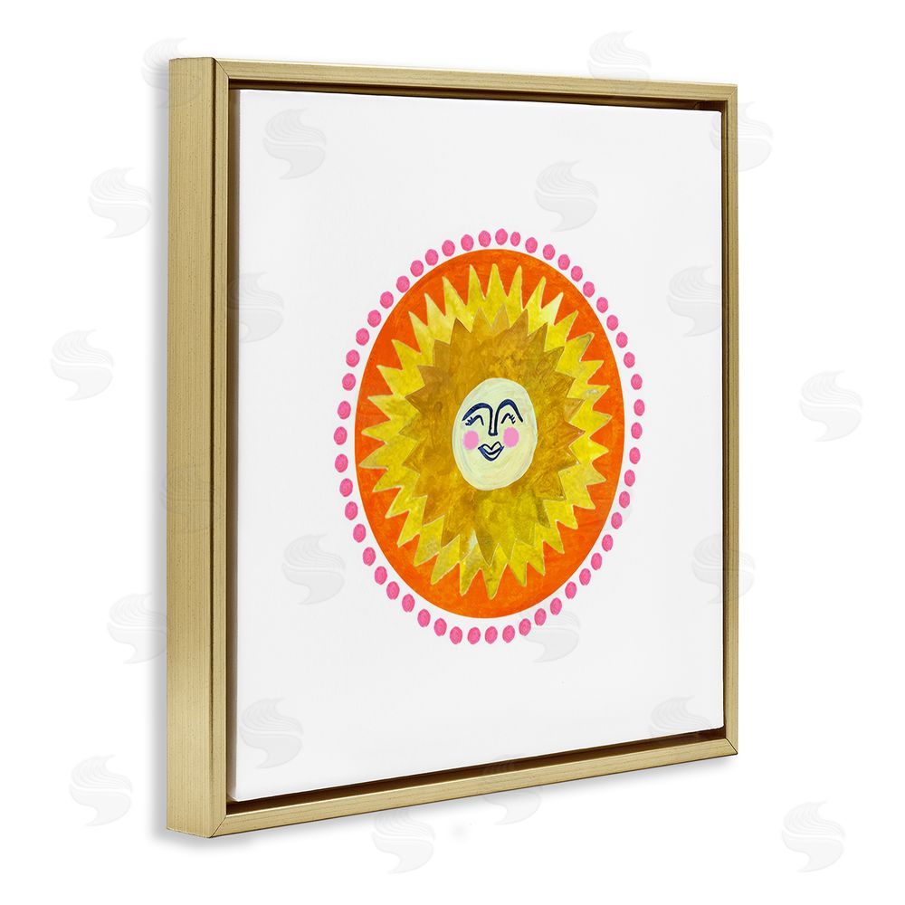 Katherine Herrell Studio Yellow & Orange Smiling Sun Gold Floating Framed Canvas Wall Art Print