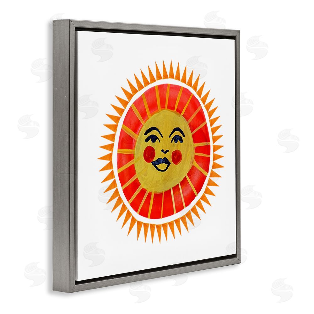 Katherine Herrell Studio Cheerful Boho Sun Gray Floating Frame Stretched Canvas Wall Art Print