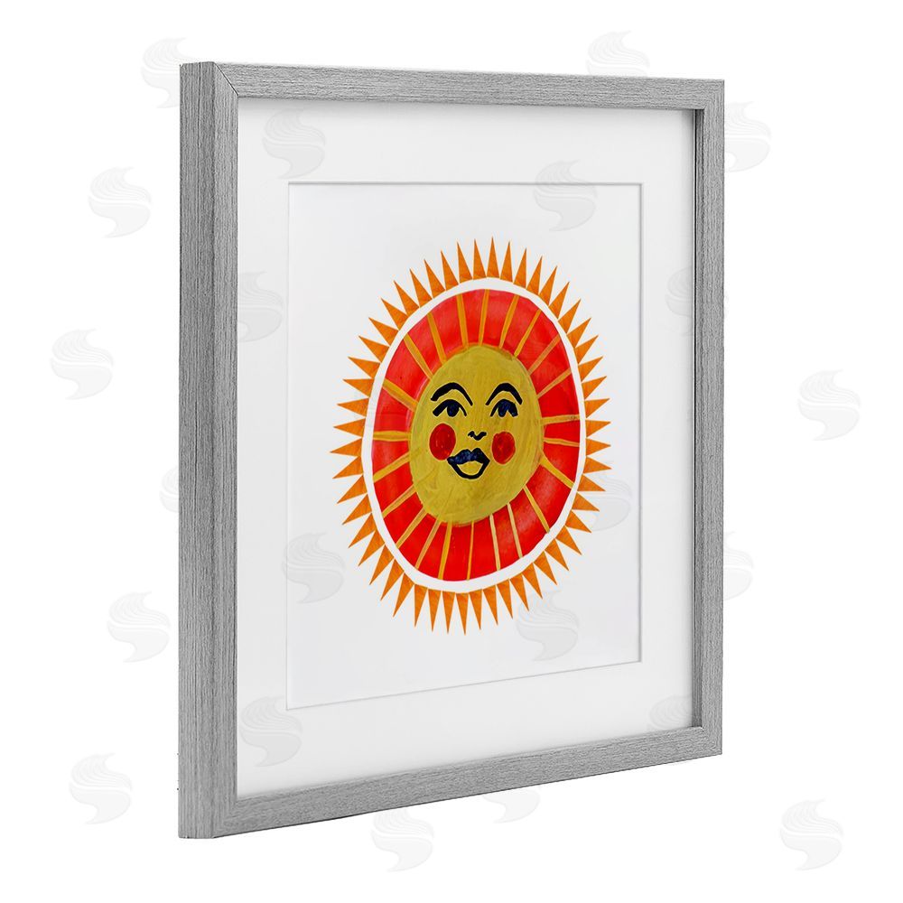 Katherine Herrell Studio Cheerful Boho Sun Gray Framed Print Under Glass with Matting Wall Art
