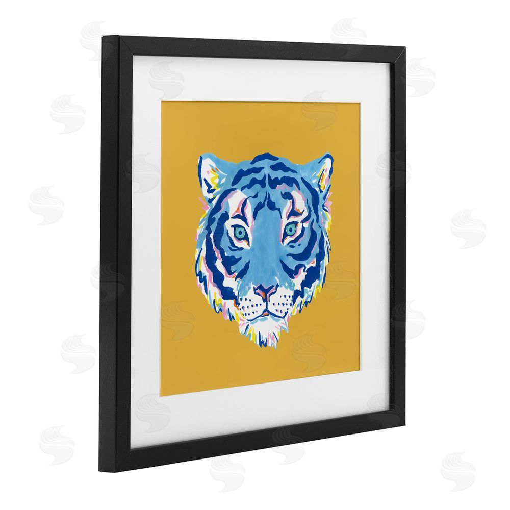 Karolina Sato Blue Tiger over Yellow Black Framed Print Under Glass with Matting Wall Art