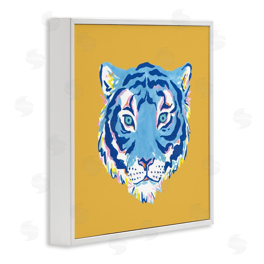Karolina Sato Blue Tiger over Yellow White Framed Giclee Wall Art Print