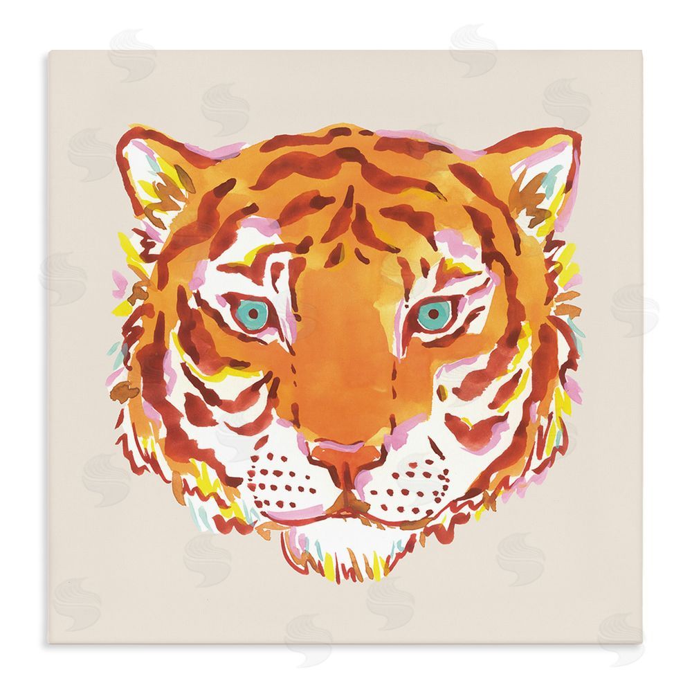 Karolina Sato Orange Boho Tiger Face Stretched Canvas Wall Art