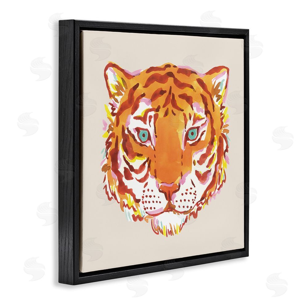 Karolina Sato Orange Boho Tiger Face Black Floating Framed Canvas Wall Art