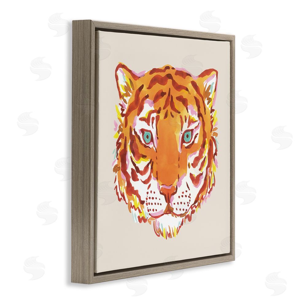 Karolina Sato Orange Boho Tiger Face Brown Floating Framed Canvas Wall Art