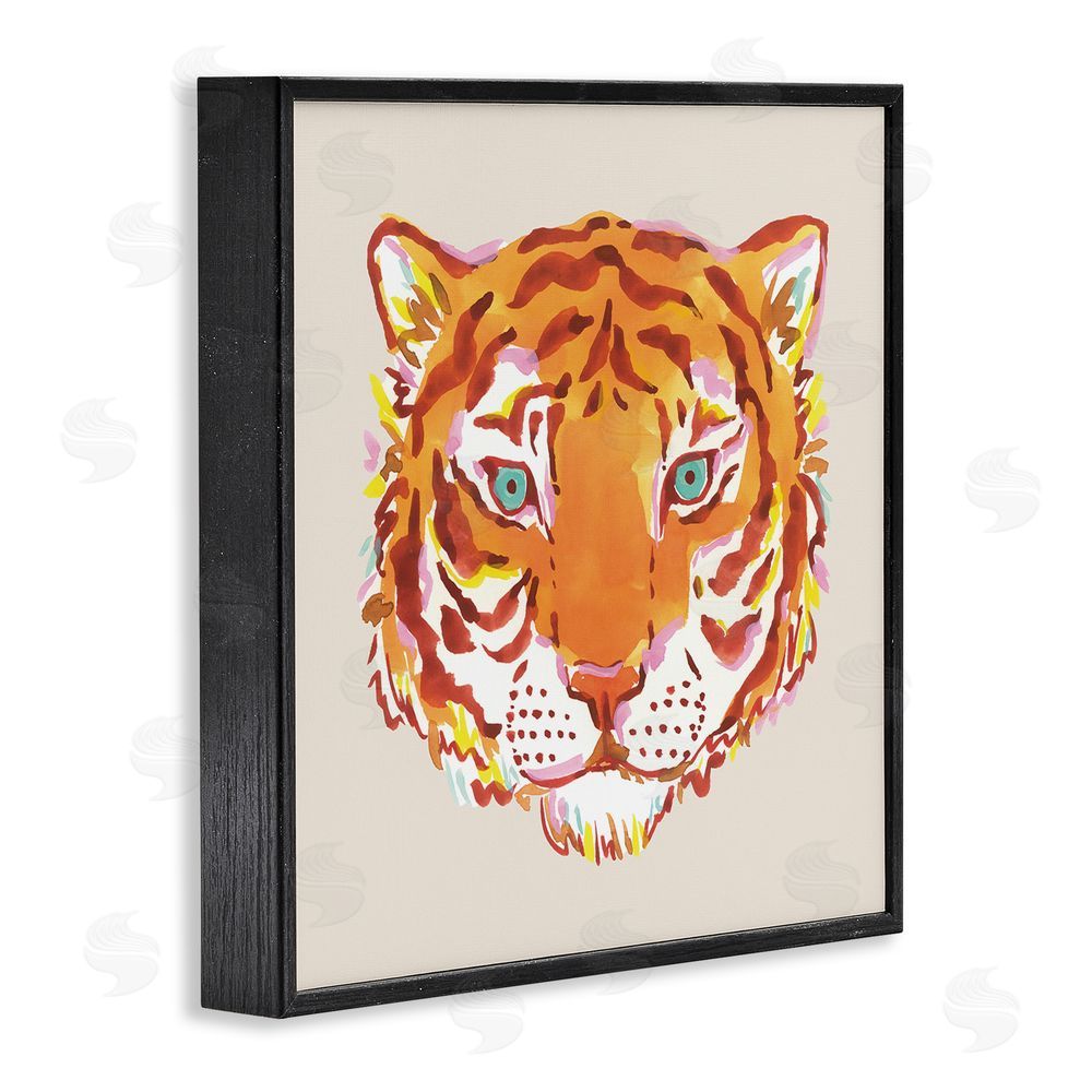 Karolina Sato Orange Boho Tiger Face Black Framed Giclee Wall Art