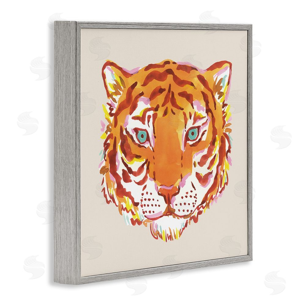 Karolina Sato Orange Boho Tiger Face Gray Framed Giclee Wall Art