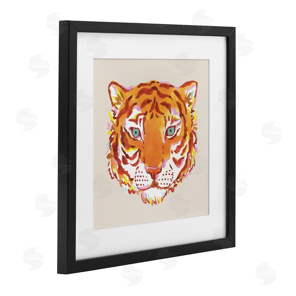Karolina Sato Orange Boho Tiger Face Black Framed Print Under Glass Wall Art