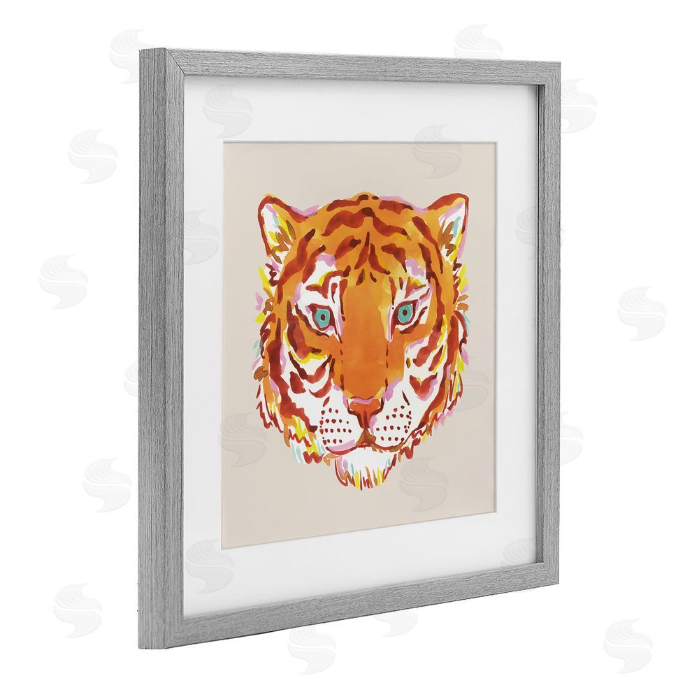 Karolina Sato Orange Boho Tiger Face Gray Framed Print Under Glass Wall Art