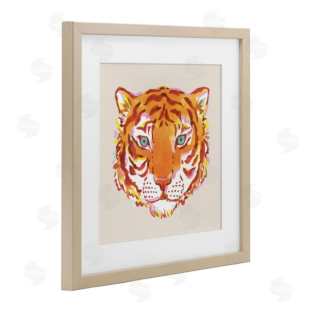 Karolina Sato Orange Boho Tiger Face Brown Framed Print Under Glass Wall Art