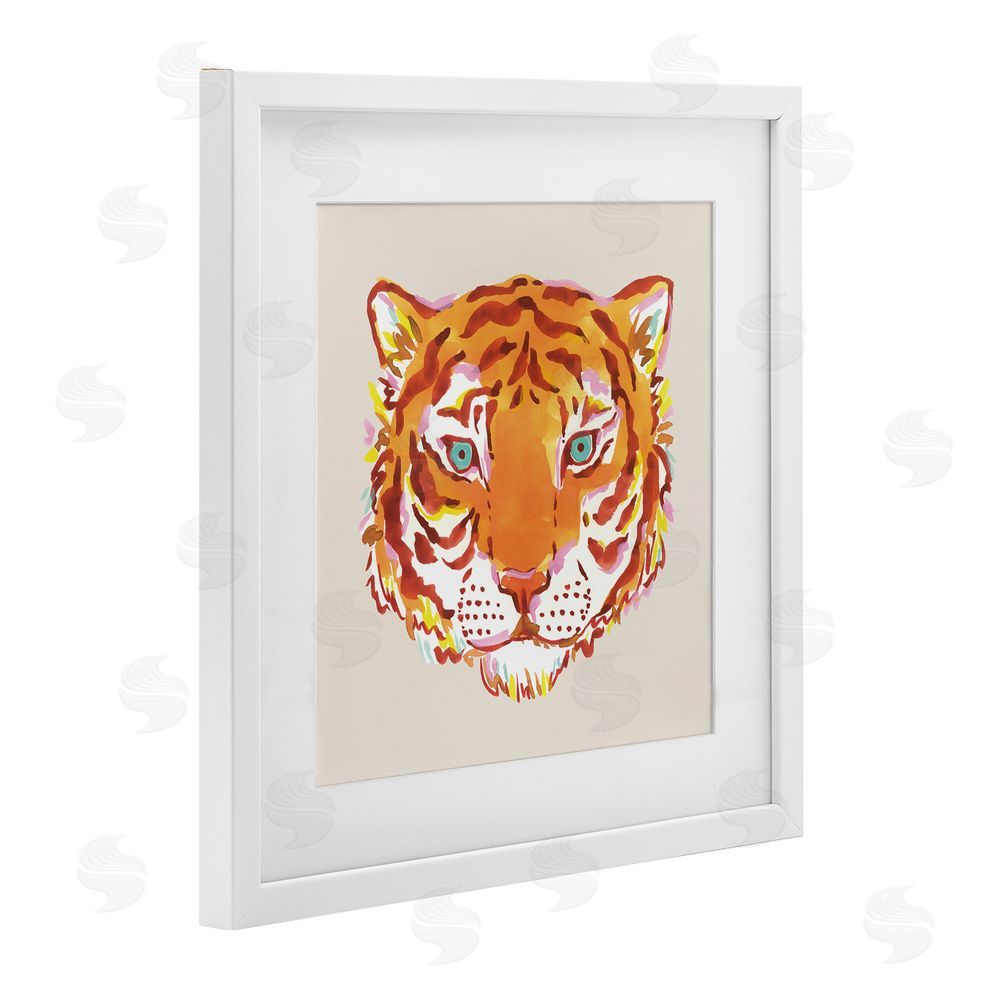 Karolina Sato Orange Boho Tiger Face White Framed Print Under Glass Wall Art