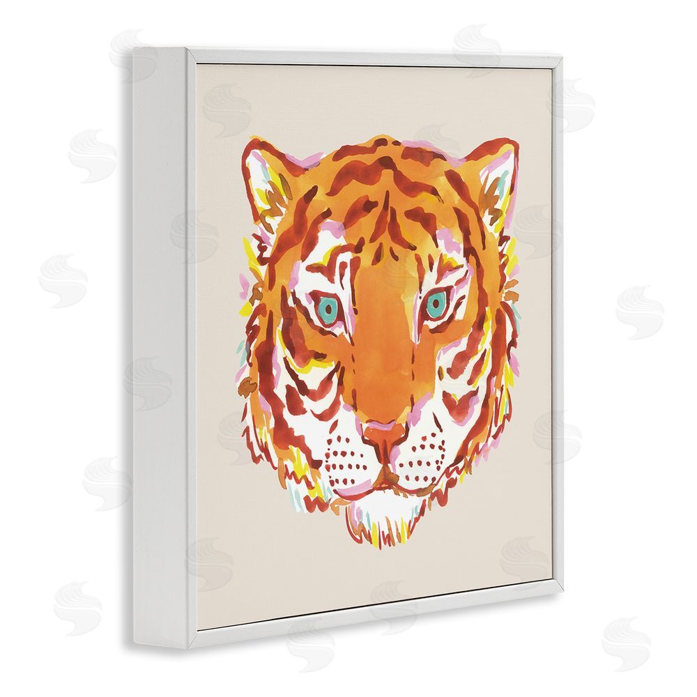 Karolina Sato Orange Boho Tiger Face White Framed Giclee Wall Art