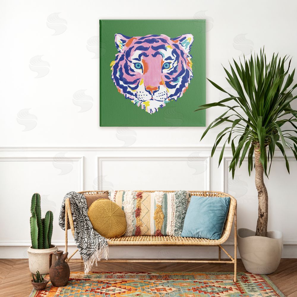 Karolina Sato Exotic Boho Tiger Face Stretched Canvas Wall Art in Room