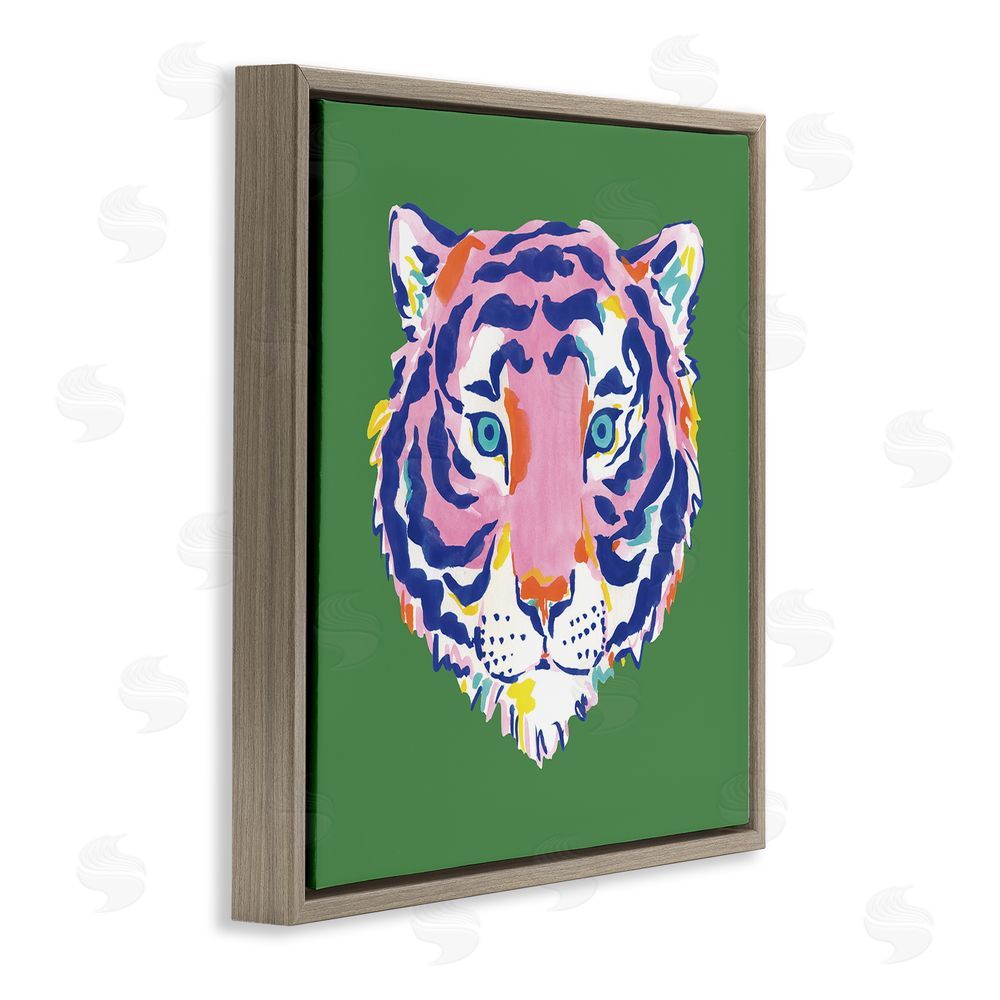 Karolina Sato Exotic Boho Tiger Face Brown Floating Framed Canvas Wall Art