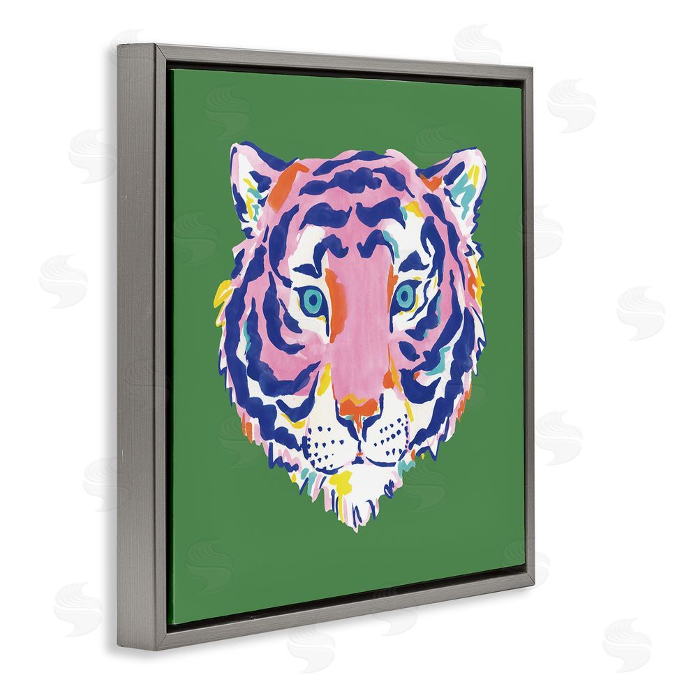 Karolina Sato Exotic Boho Tiger Face Gray Floating Framed Canvas Wall Art