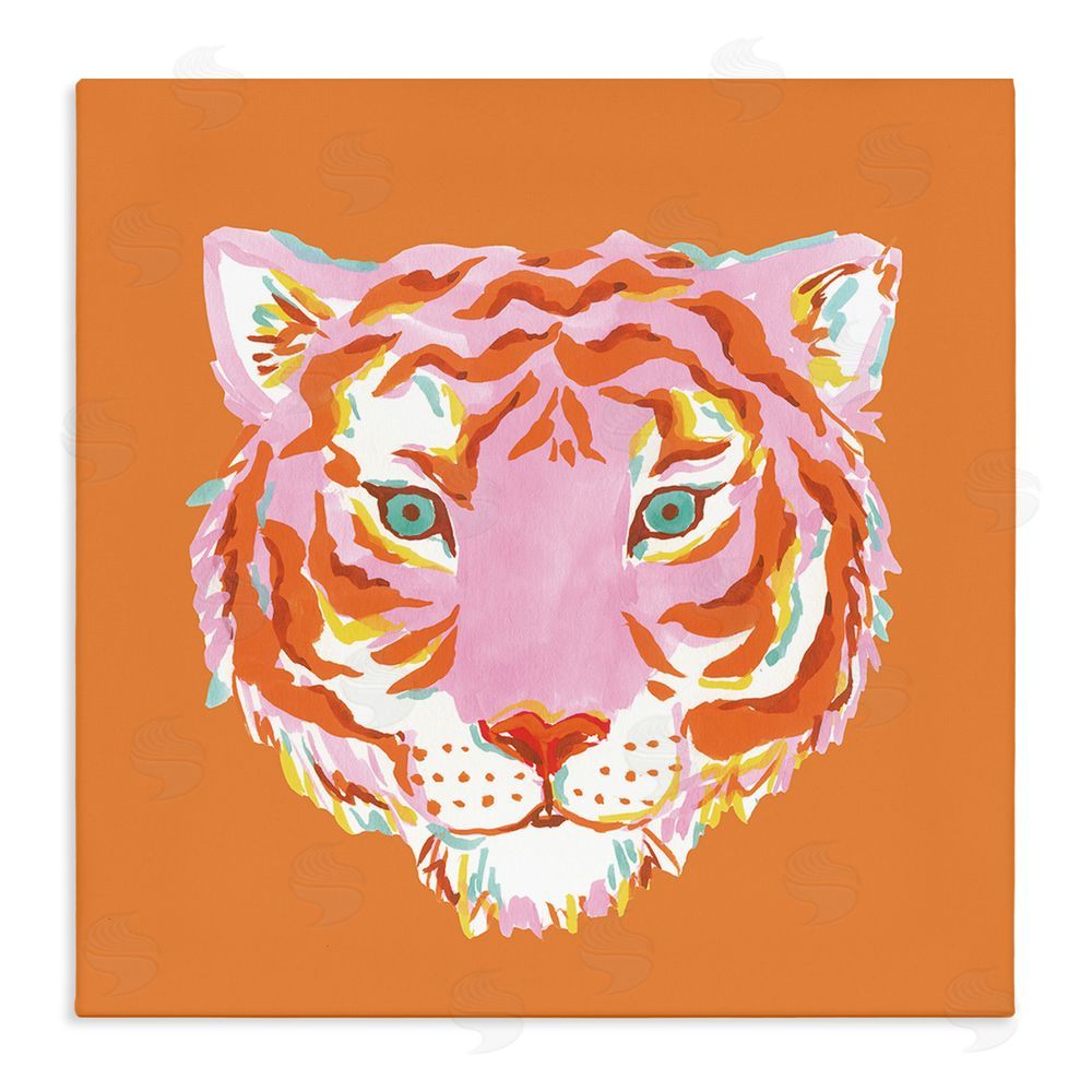 Karolina Sato Fun Bold Orange Tiger Stretched Canvas Wall Art