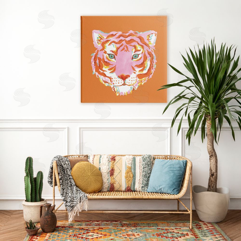 Karolina Sato Fun Bold Orange Tiger Stretched Canvas Wall Art in Room