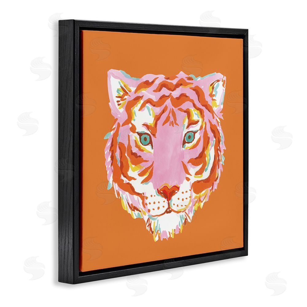 Karolina Sato Fun Bold Orange Tiger Black Floating Framed Canvas Wall Art