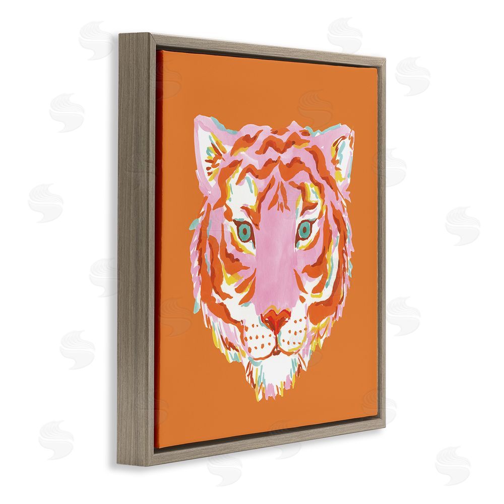 Karolina Sato Fun Bold Orange Tiger Brown Floating Framed Canvas Wall Art