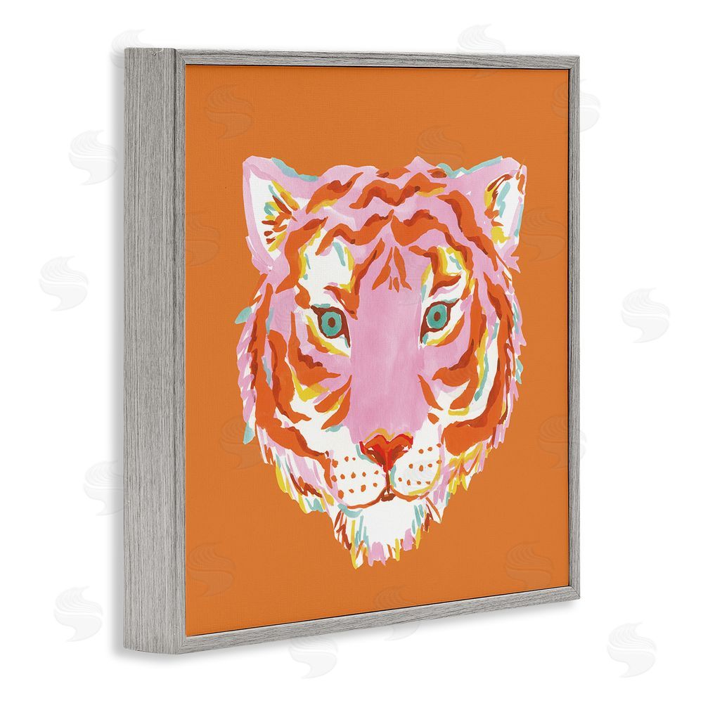 Karolina Sato Fun Bold Orange Tiger Gray Framed Giclee Wall Art