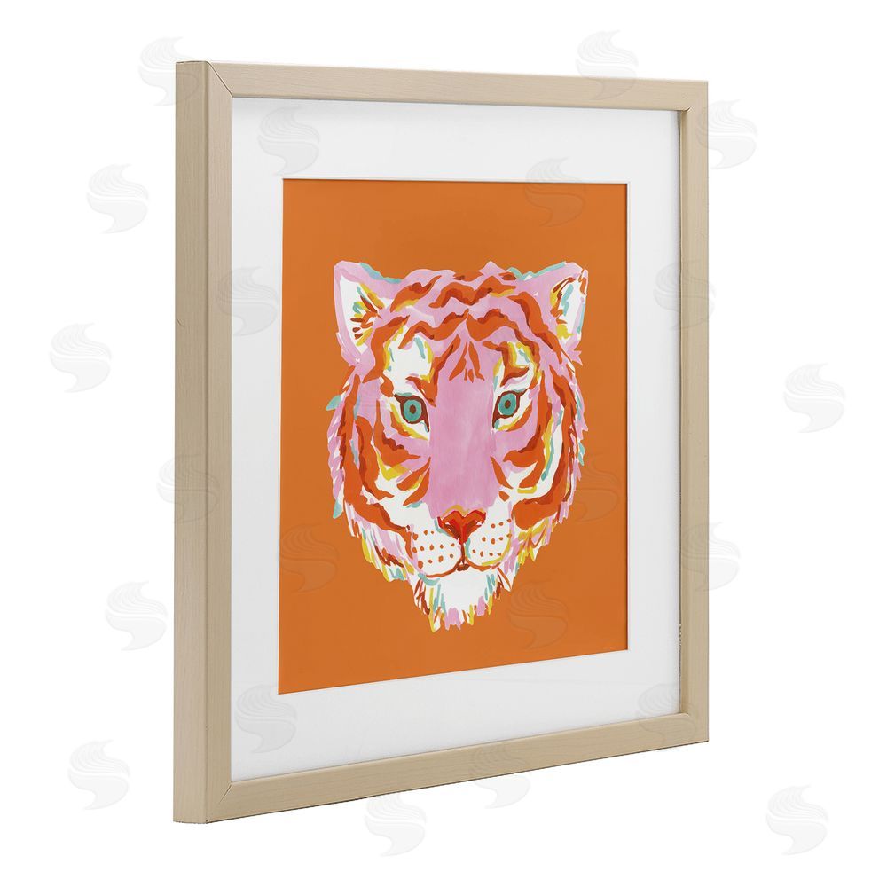 Karolina Sato Fun Bold Orange Tiger Brown Framed Print Under Glass Wall Art