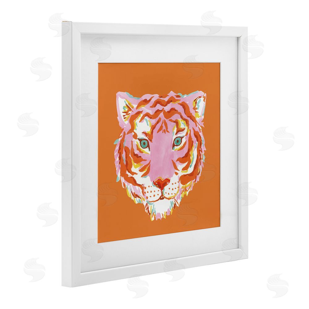 Karolina Sato Fun Bold Orange Tiger White Framed Print Under Glass Wall Art