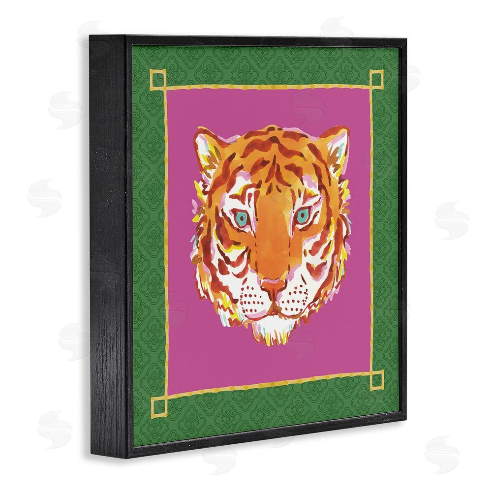 Karolina Sato Bordered Exotic Tiger Portrait Black Framed Giclee Wall Art Print