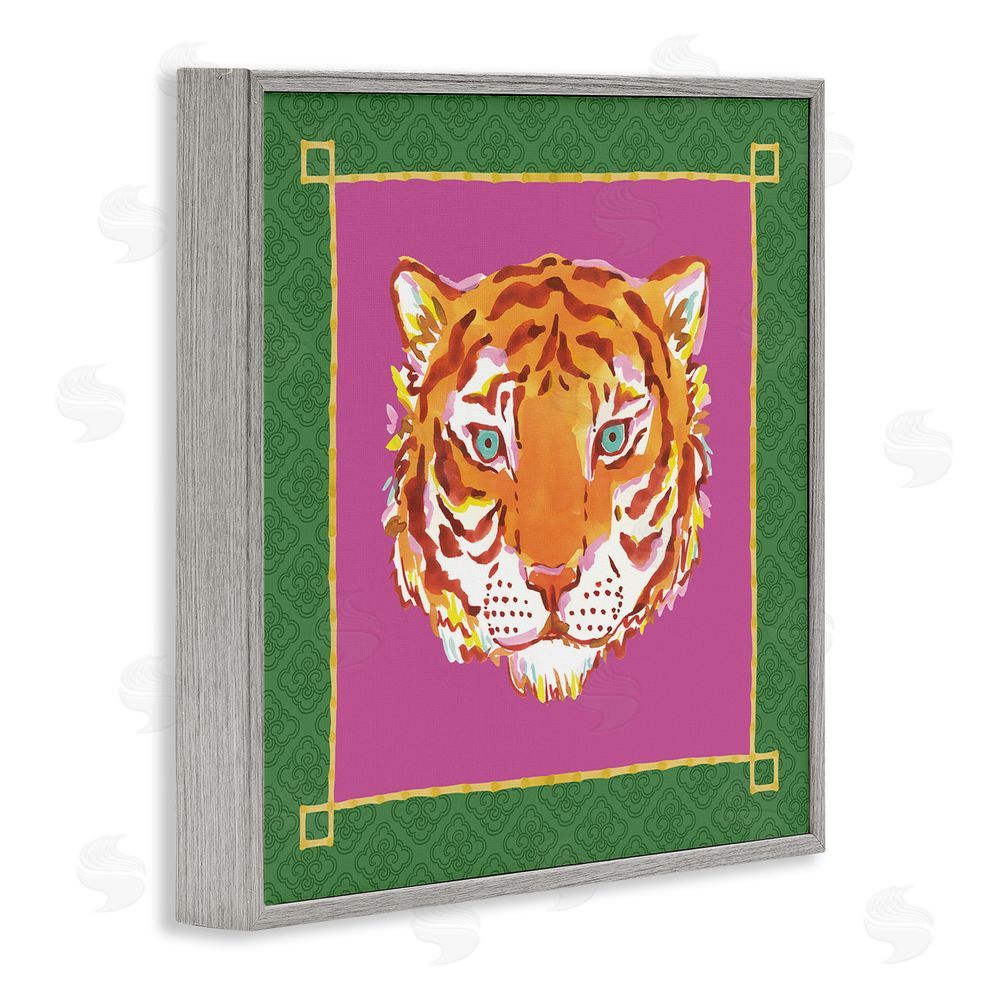Karolina Sato Bordered Exotic Tiger Portrait Gray Framed Giclee Wall Art Print