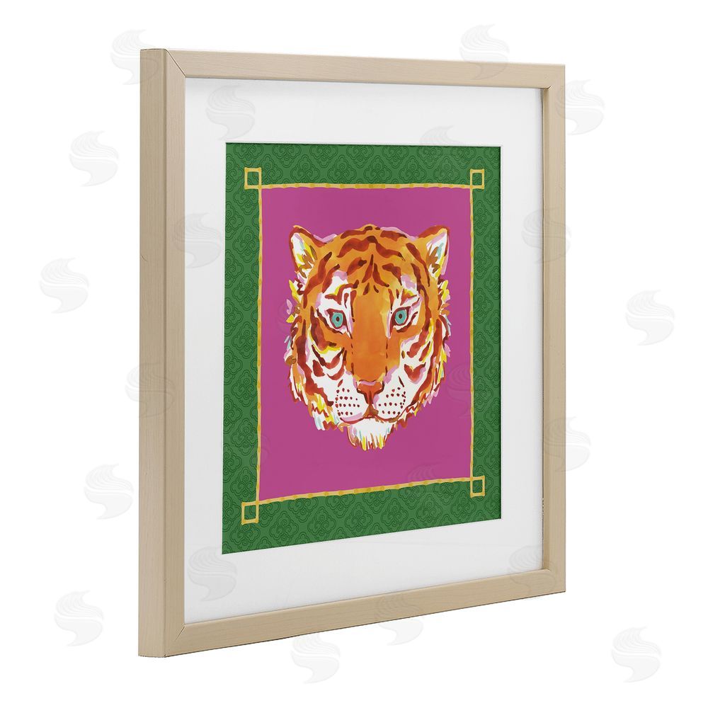 Karolina Sato Bordered Exotic Tiger Portrait Brown Framed Print Under Glass with Matting Wall Art