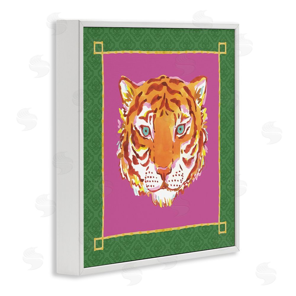 Karolina Sato Bordered Exotic Tiger Portrait White Framed Giclee Wall Art Print