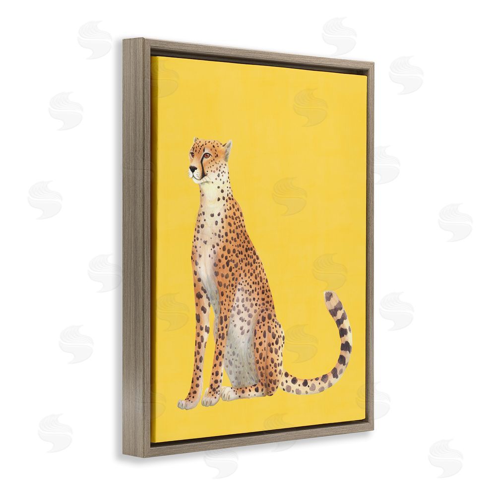 Karolina Sato Cheetah on Vibrant Yellow Brown Floating Frame Canvas Wall Art Print