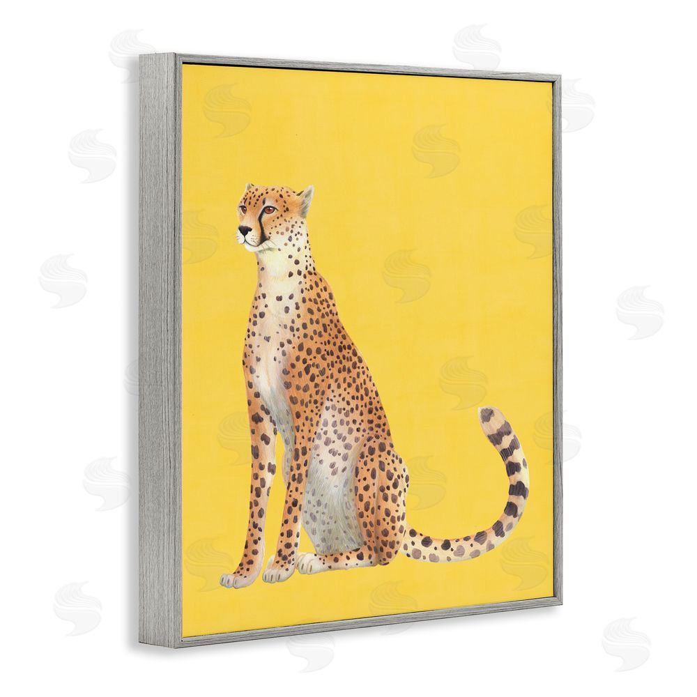 Karolina Sato Cheetah on Vibrant Yellow Gray Framed Giclee Wall Art Print