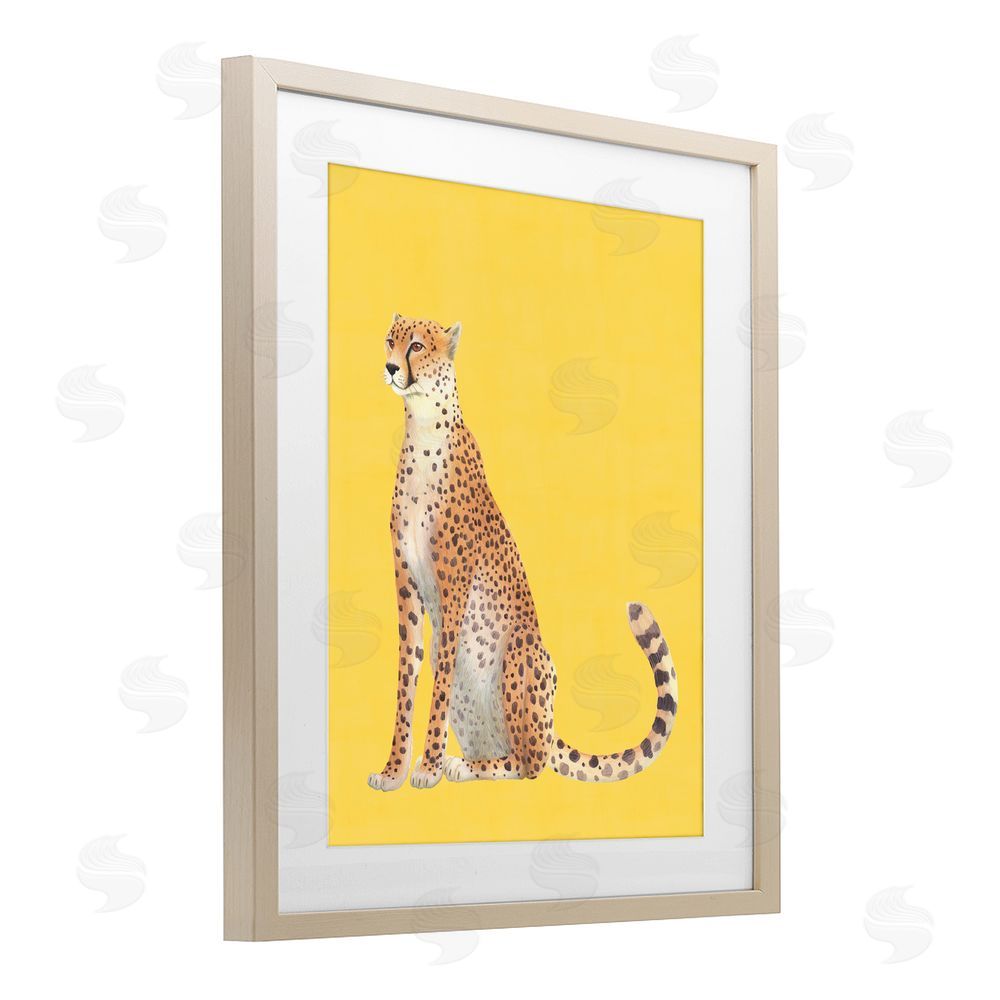 Karolina Sato Cheetah on Vibrant Yellow Brown Framed Print Under Glass Wall Art