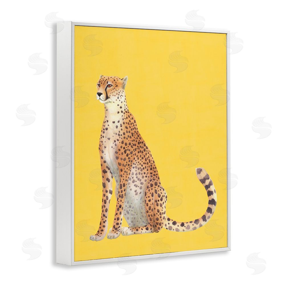 Karolina Sato Cheetah on Vibrant Yellow White Framed Giclee Wall Art Print