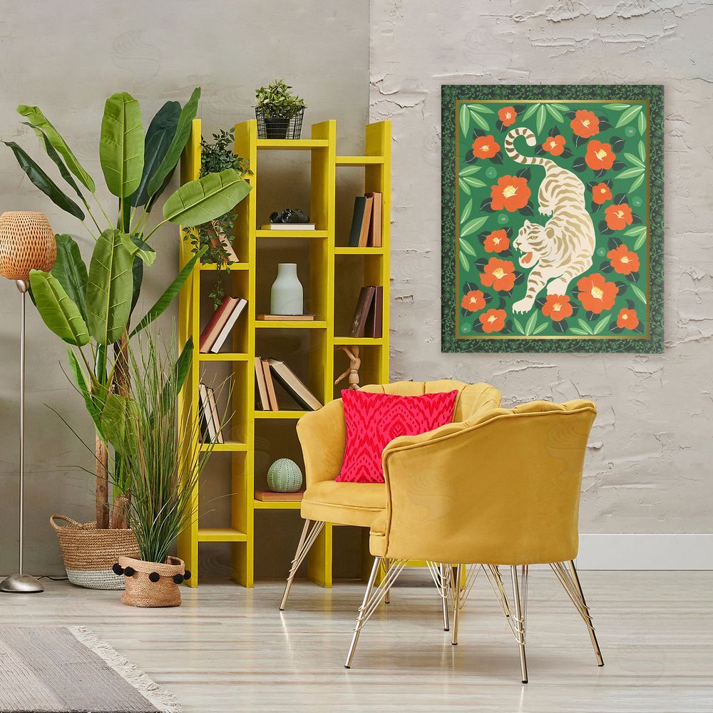 Karolina Sato Eclectic Tiger & Hibiscus Stretched Canvas Wall Art in Room