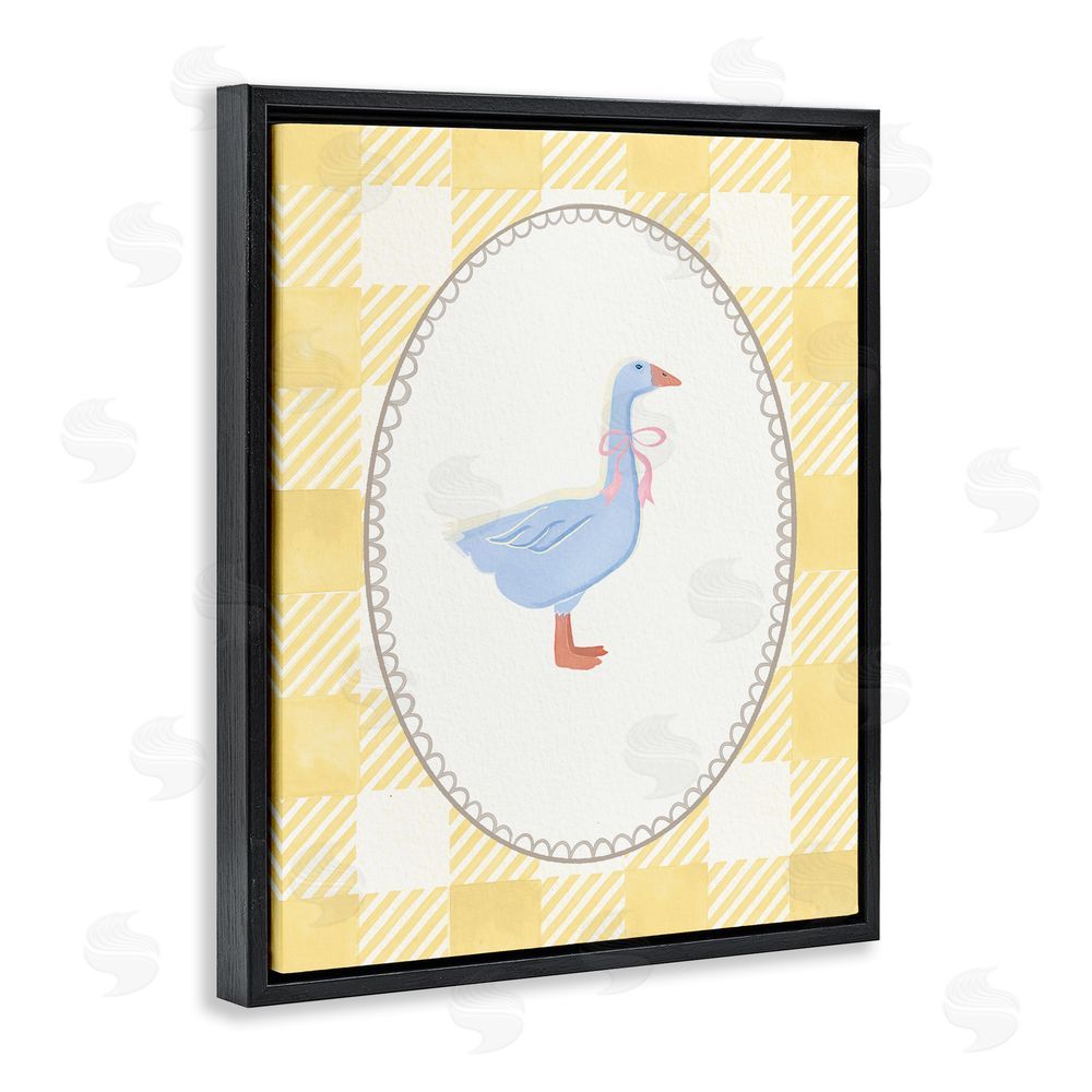 The Paper Curator Little Goose on Yellow Gingham Black Floating Frame Canvas Wall Art
