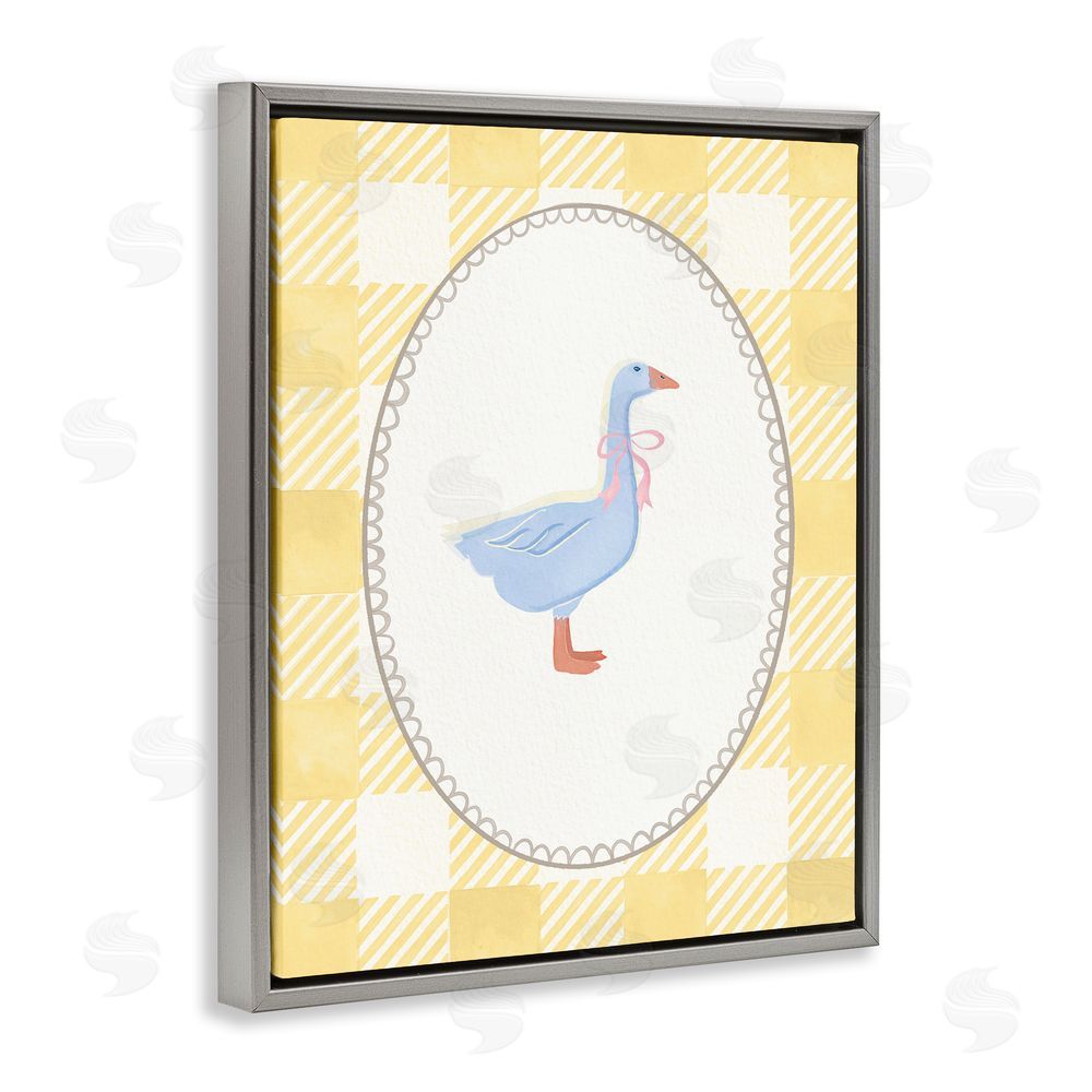 The Paper Curator Little Goose on Yellow Gingham Gray Floating Frame Canvas Wall Art