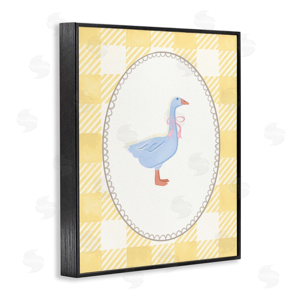 The Paper Curator Little Goose on Yellow Gingham Blacked Framed Giclee Wall Art Print