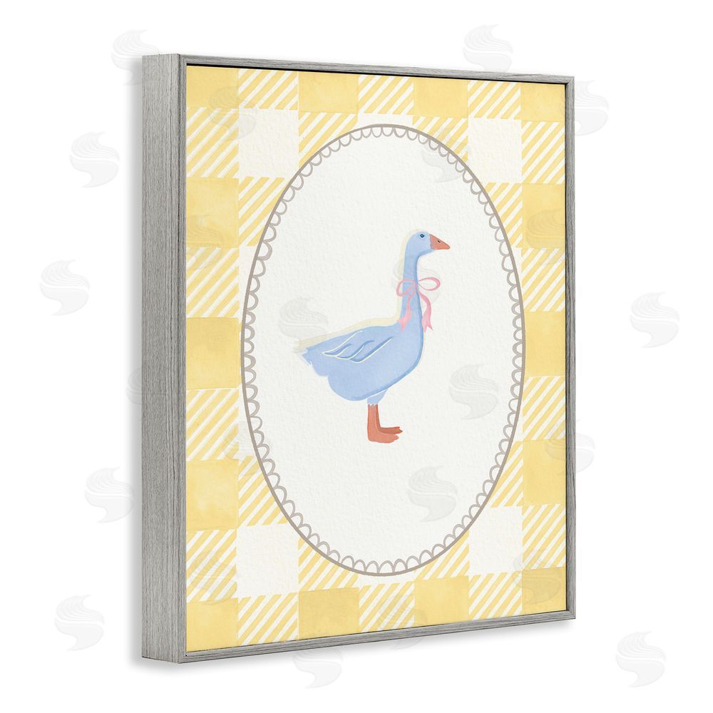 The Paper Curator Little Goose on Yellow Gingham Gray Framed Giclee Wall Art Print