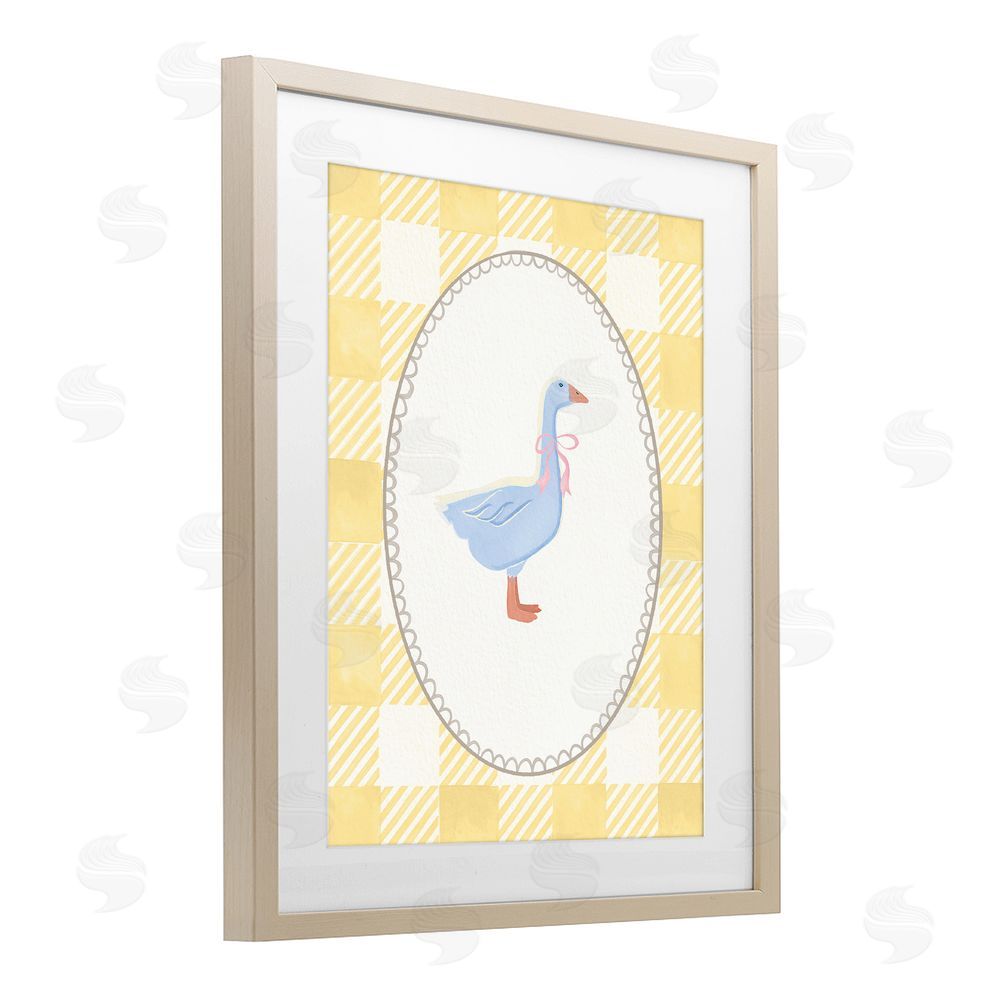 The Paper Curator Little Goose on Yellow Gingham Brown Framed Print Under Glass with Mat Wall Art