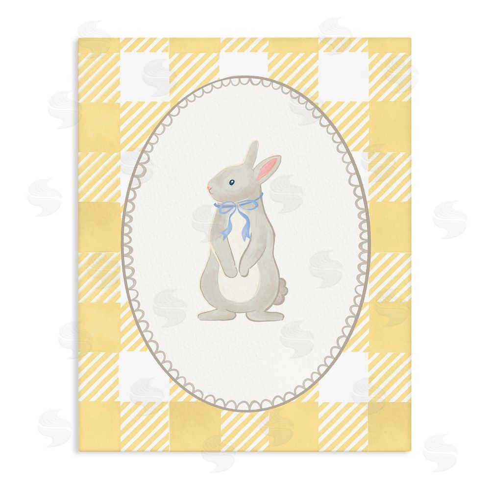 The Paper Curator Little Bunny on Yellow Gingham Stretched Canvas Wall Art